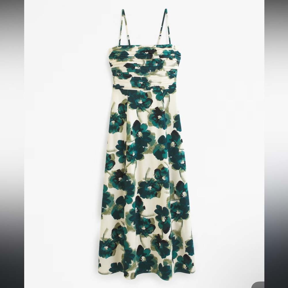 Floral Midi Dress in Cream and Teal